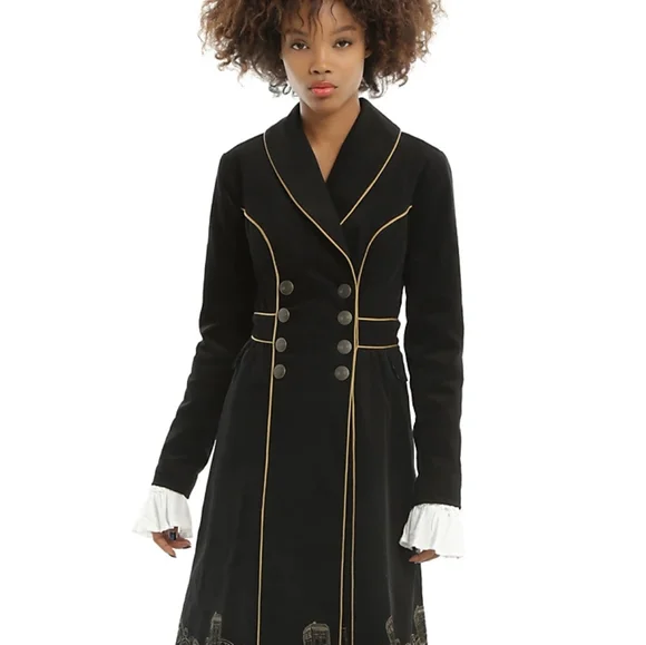 Doctor Who Hot Topic BBC Long Tardis Deep Navy Black Trench Long Coat NWT Medium - Picture 2 of 14